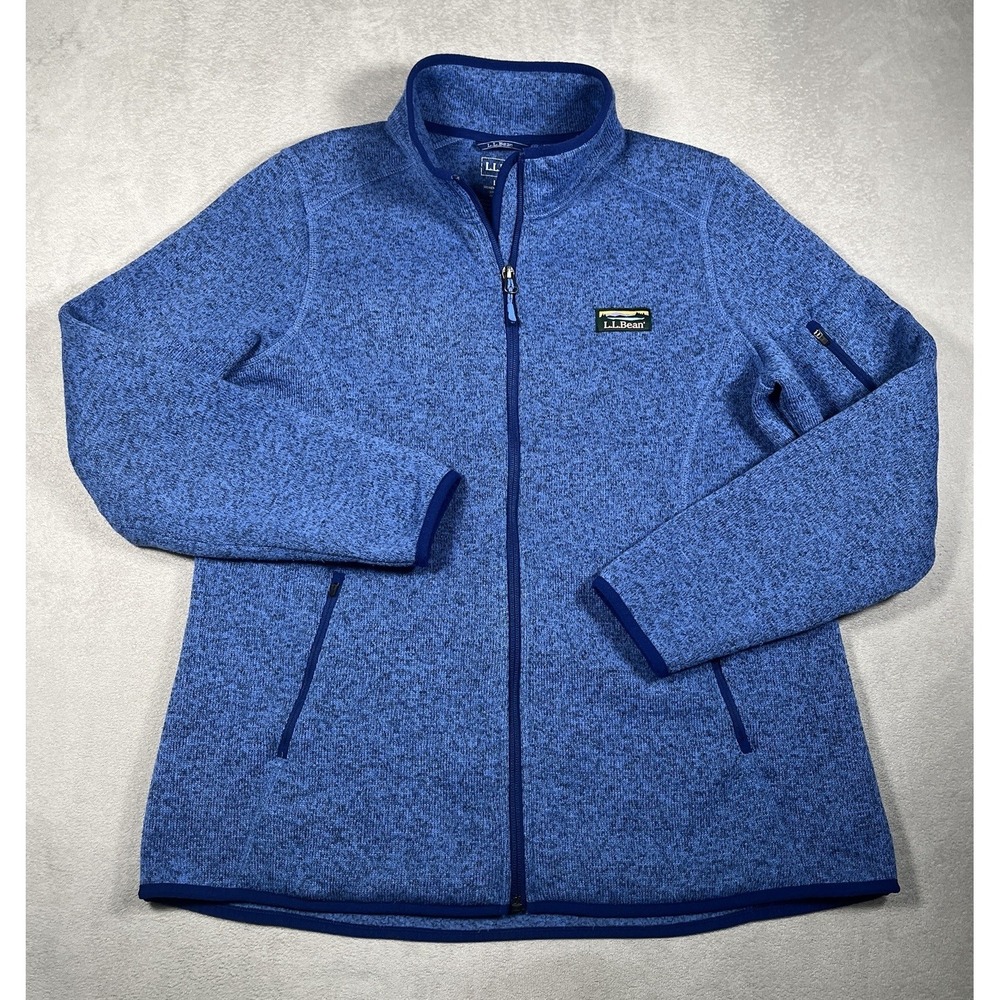 LL Bean Women Full Zip Sweater Fleece Jacket Blue Melange Large REG